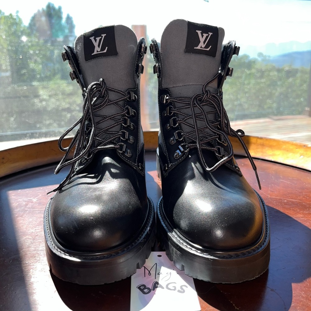 Louis Button: Alps Patches Oberkampf Canvas Calf Leather Ankle Boots - Picture 8 of 13